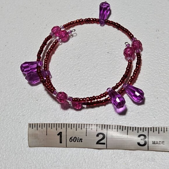 Retro 80s Colorful Beaded Stretch Coil Wrap Bracelet With Purple Red Beads - Picture 4 of 4
